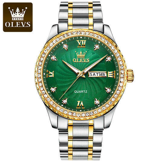 Olevs 5565 Business Gift Calendar Sports Bling Bling Quartz Watch