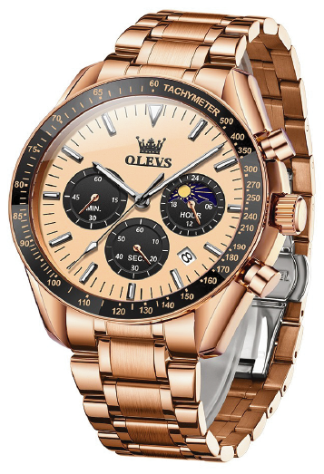 OLEVS - Stainless Steel Diamond Quartz Watch Rose Gold